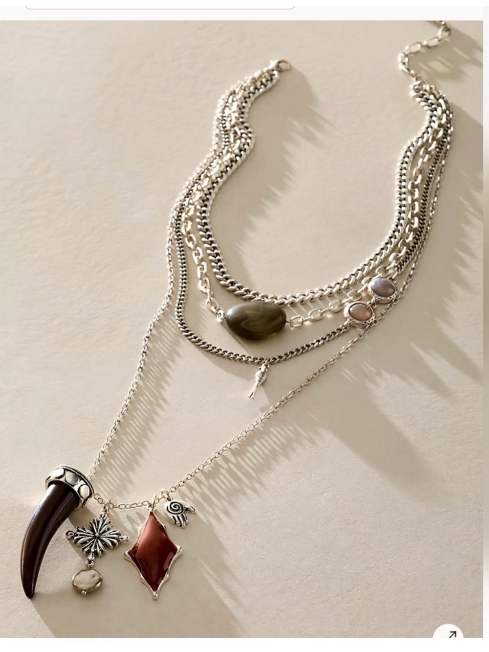 NWT Free People Silver-Tone Multi Layered Charm Necklace